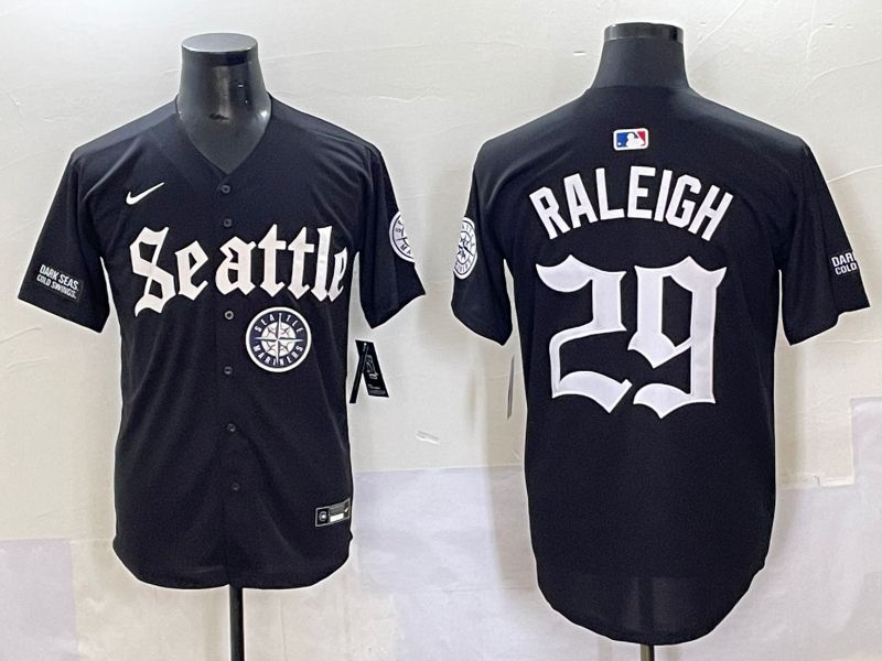 Men 2025 Seattle Mariners #29 Raleigh Black Five generations Joint Name Nike MLB Jersey style 62348